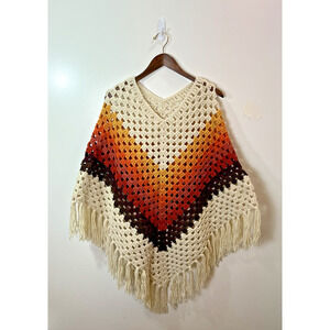 Coastal Knits‎ Handmade Women's Crochet Cape Sz OS Multicolor Boho Festival NWT